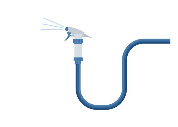 Water hose and sprayer. Simple flat illustration. Simple flat illustration of water hose and sprayer. water hose stock illustrations