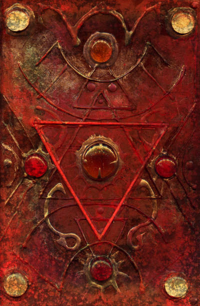 istock Hand drawn abstract cover with wicca and mystic symbols for witch magic spell book 1407018896