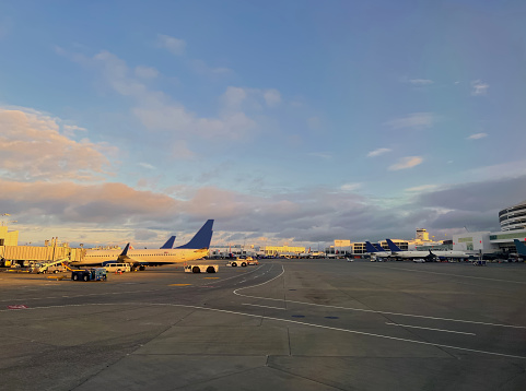 BWI tarmac at sunrise with aircraft waiting for the morning boardings
