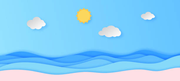 istock Abstract blue sea and beach summer background with paper waves and seacoast for banner, invitation, poster or web site design. Paper cut style. Vector illustration 1407023631