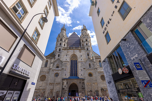 Austria, Vienna, June 10, 2022: Gothic St. Stephen Cathedral main cathedral in Vienna