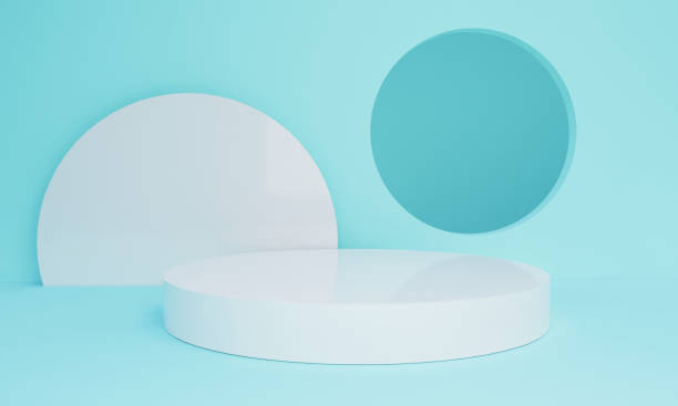 istock White cylinder box for show or display product or cosmetic blue background. 3d background for product display. 1407026888