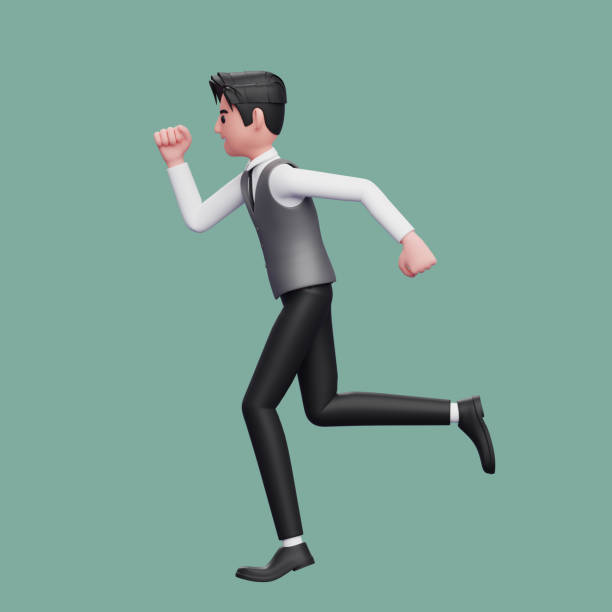 istock Productive man wearing office clothes is running fast, 3d render character illustration 1407028628