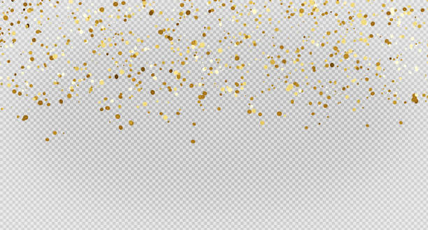 3d-darstellung von goldenem konfetti mit fliegen. - confetti stock-fotos und bilder