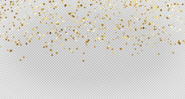 3d render of golden confetti with flying. - confetti stok fotoğraflar ve resimler