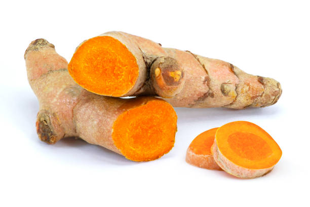 turmeric root on white - rhizomatous bildbanksfoton och bilder