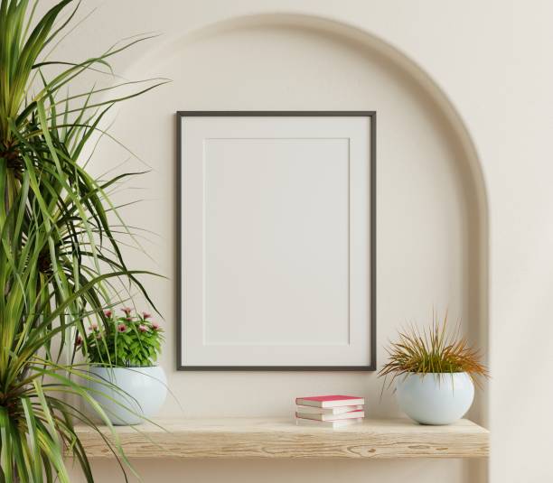 istock Poster mockup with vertical black frame in in living room. 1407030887