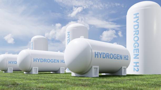 istock Hydrogen energy storage gas tank in meadow environment. 1407030939