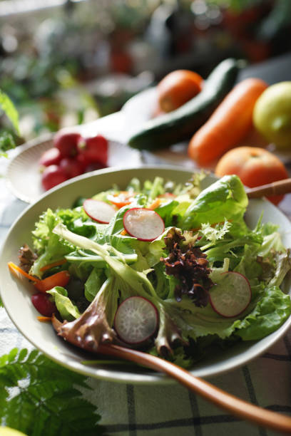 istock Morning breakfast with multi-coloured healthy salad bowl, top view image. 1407033674