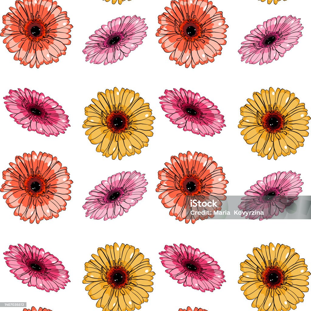 Vector Gerberas Vector Pattern With Colourful Gerbera Flowers Stock Illustration ...