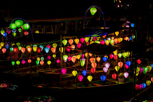 Lantern festival on boats in Hoi An Vietnam