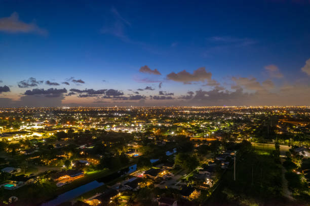 Aerial drone view of suburban Miami neighborhood Aerial drone view of suburban Miami neighborhood kendall stock pictures, royalty-free photos & images