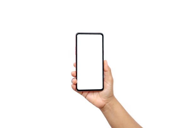 istock The hand is holding the white screen, the mobile phone is isolated on a white background with the clipping path. 1407043684
