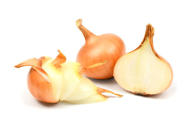 istock Yellow onion bulbs  on white background. 1407043705