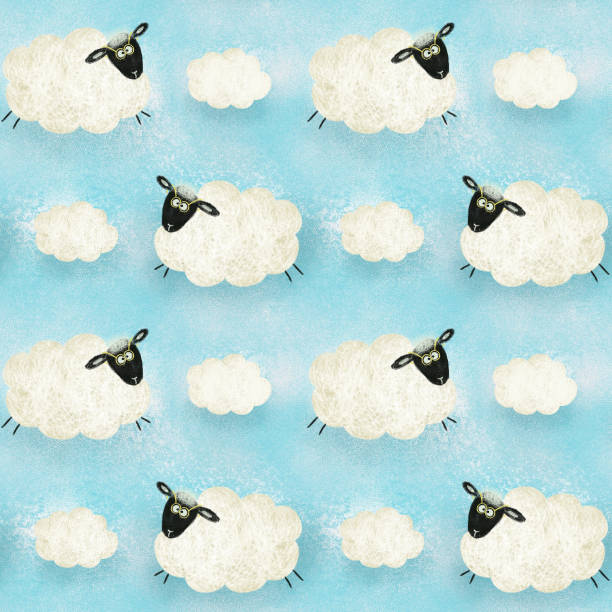istock Seamless pattern with cute white sheep for holiday cards, children's clothing design, invitations, banners, animal shop, textile 1407044950