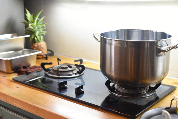 istock Meatal saucepan on gas stove in the kitchen 1407045098