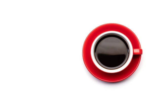 istock Top view black coffee or Americano in red cup isolated on white 1407046333