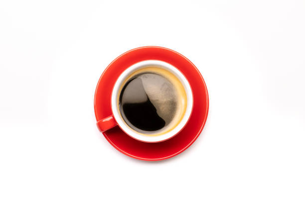 istock Top view black coffee or Americano in red cup isolated on white 1407046354