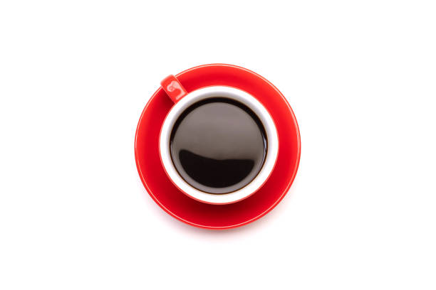istock Top view black coffee or Americano in red cup isolated on white 1407046475