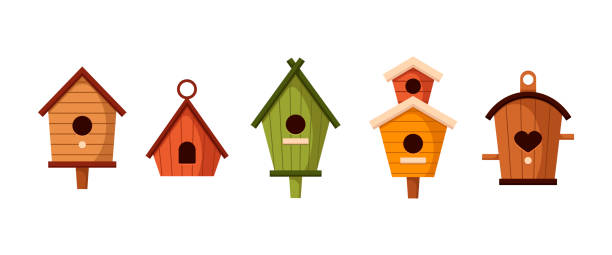 illustrazioni stock, clip art, cartoni animati e icone di tendenza di diverse casette colorate illustrazioni vettoriali set - birdhouse