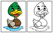 Coloring book cute duck