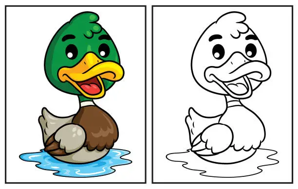 Vector illustration of Coloring book cute duck