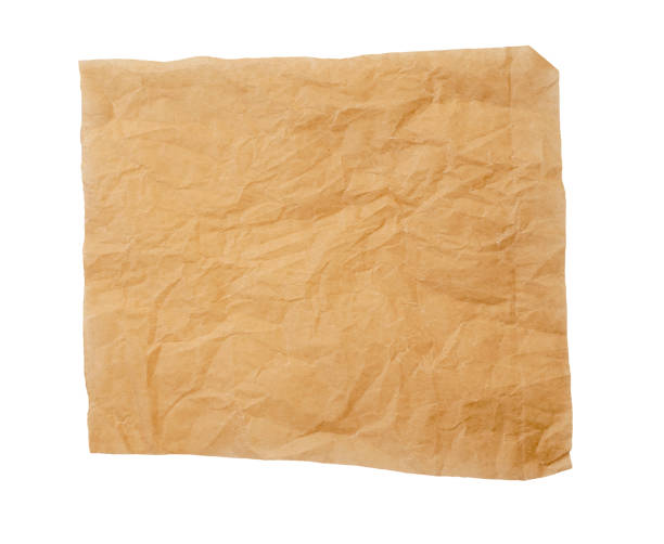 istock Square shape of crumpled thin brown paper, parchment  paper isolated on white 1407049123