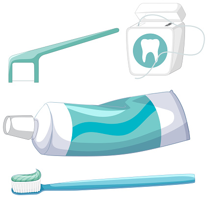 Dental cleaning equipment on white background illustration