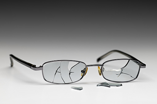 A pair of safety glasses on white.