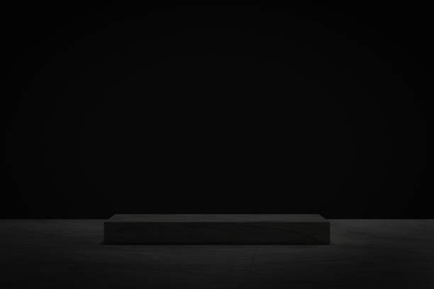 istock 3D Black geometric stage podium. Dark background. 1407054628