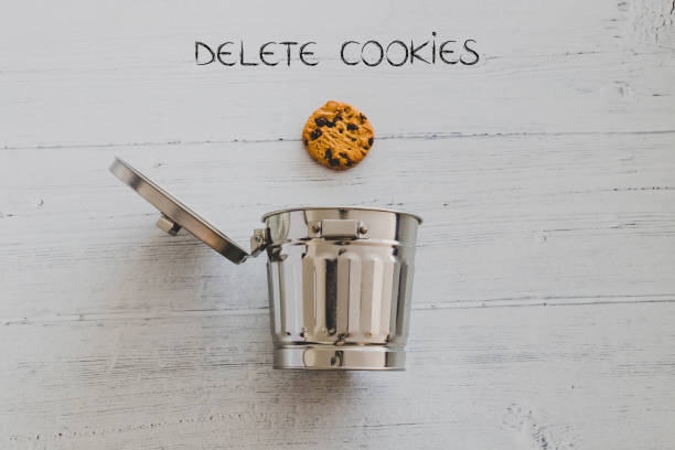 cookie going into a trash can with Delete text stock photo