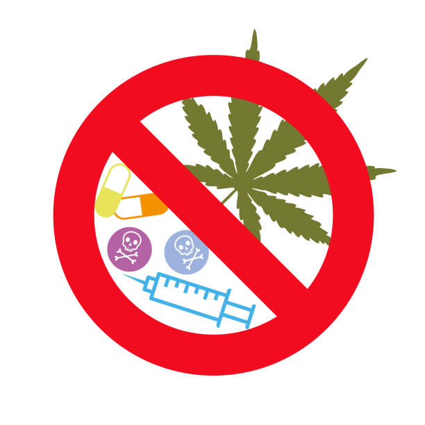 Anti drug badge Stop drugs icon. An emblem against drugs. stop narcotics stock illustrations
