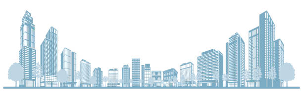 도시 풍경의 그림자 그림. - london england skyline silhouette built structure stock illustrations