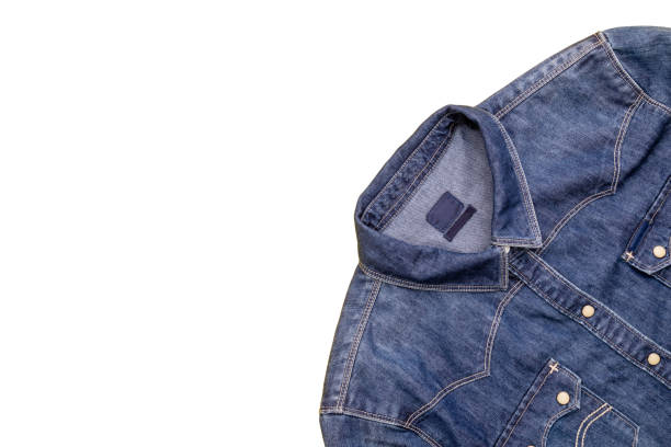 istock Top view new blue jean jacket isolated on white 1407057362