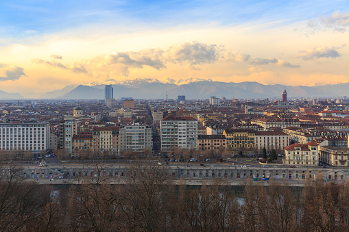 Skyline of Turin and Alps