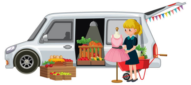 istock Woman and vegetable van at the market 1407064316