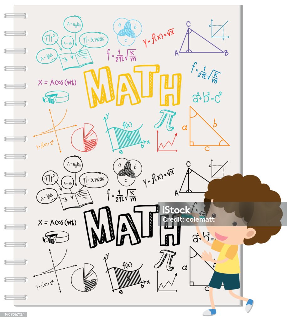 Cartoon Math Formulas Sheet Doodle Math Formula On Notebook Page With Kid Stock Illustration ...