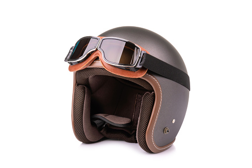 Motorcycle helmet on a white background, clipping path, studio shot.
