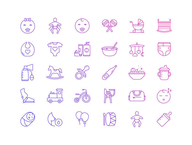 Simple Set of Baby Life and Accessories Related Vector Line Icons. Outline Symbol Collection Simple Set of Baby Life and Accessories Related Vector Line Icons. Outline Symbol Collection babyhood stock illustrations