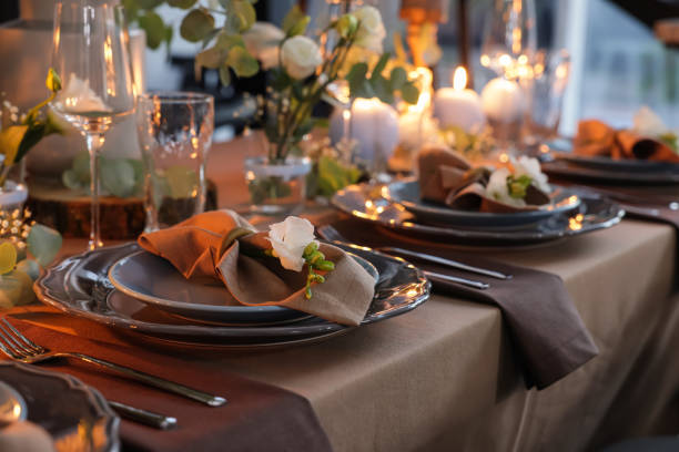 istock Elegant table setting with beautiful floral decor 1407073806