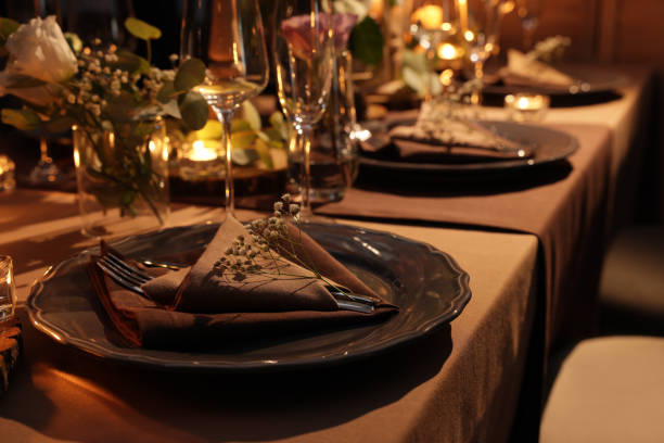 istock Elegant table setting with beautiful floral decor 1407073852