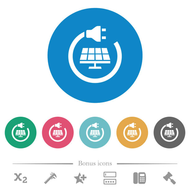 солнечная энергия плоские круглые значки - solarenergy stock illustrations