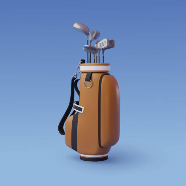 3d vector golf club w torbie, koncepcja zawodów sportowych i gier. - golf bag stock illustrations