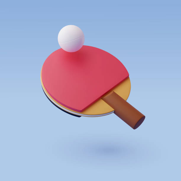 ilustraciones, imágenes clip art, dibujos animados e iconos de stock de raqueta de tenis de mesa vectorial 3d con pelota, bate de ping-pong, concepto de competición deportiva y de juego - paddle ball racket ball table tennis racket