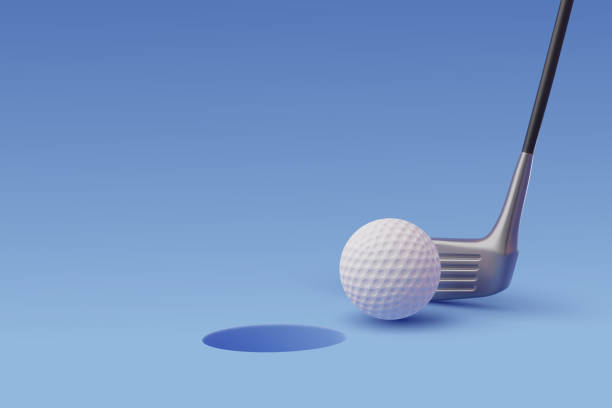 3d vector golf und putter beim einstieg in das loch-, sport- und spielwettbewerbskonzept - golf golf course swinging isolated stock-grafiken, -clipart, -cartoons und -symbole