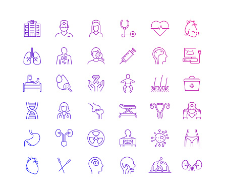 Simple Set of Medical and Healthcare Related Vector Thin Line Icons. Outline Symbol Collection.