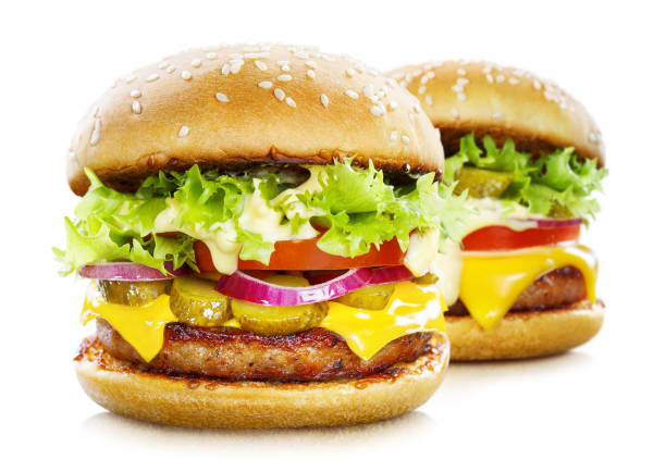 istock Delicious burgers on white 1407077613
