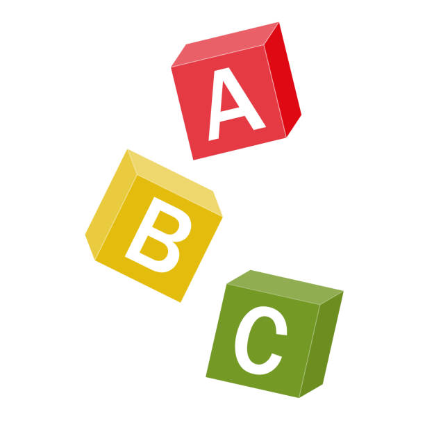Wooden alphabet cubes with letters A, B, C, color vector isolated illustration Wooden alphabet cubes with letters A, B, C, color vector isolated illustration. a b c stock illustrations