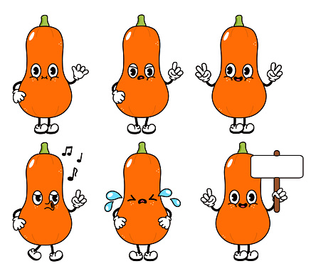 Funny Cute Pumpkin Characters Bundle Set Vector Hand Drawn Doodle Style Funny Cute Pumpkin Characters Bundle Set Vector Hand Drawn Doodle Style