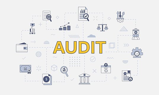 audit concept with icon set with big word or text on center vector illustration